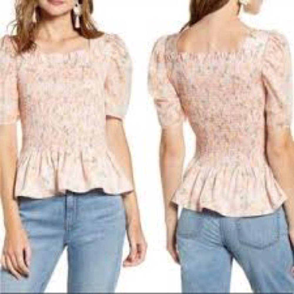 Rachel Parcell cream floral peplum top size small